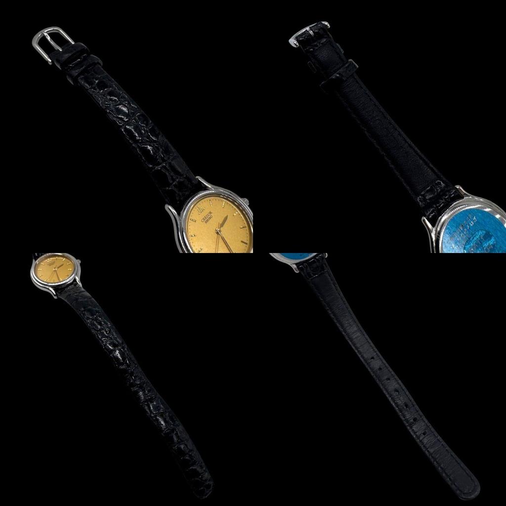 Used New Battery Operated, Beautiful Condition SEIKO CREDOR 4J81-0A40 Ladies Watch, Quartz, Round, Gold Dial, Genuine Strap