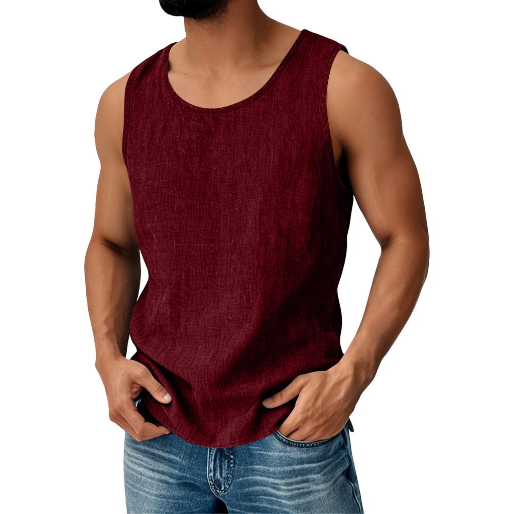 Men's Cotton Linen Sleeveless Vest Men's Casual Fashion Sports Sleeveless Vest