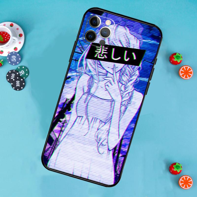 Sad Japanese Anime Aesthetic Phone Case For iPhone 17 Air 13 16 15 11 12 14 Pro Max 13 12 mini 15 16 Plus 16e Cover Funda