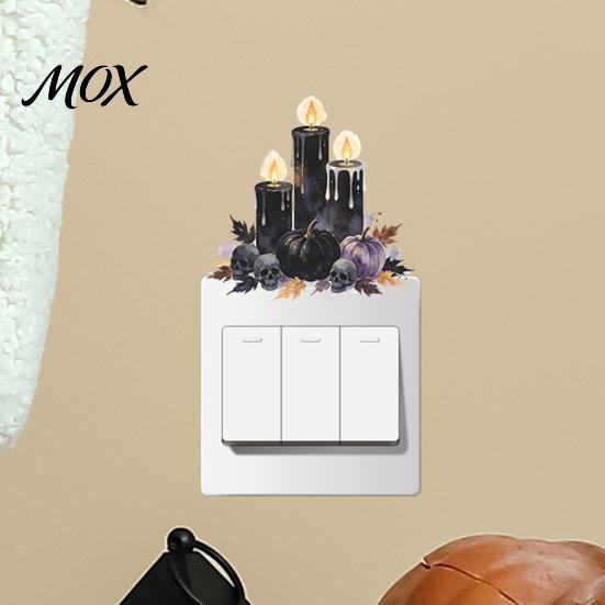 Festive Holiday Interior Furnishings Black Candle Pumpkin Skull Light Switch Sticker, Halloween Dark Fairy Tale Gothic Home Decor Accessories
