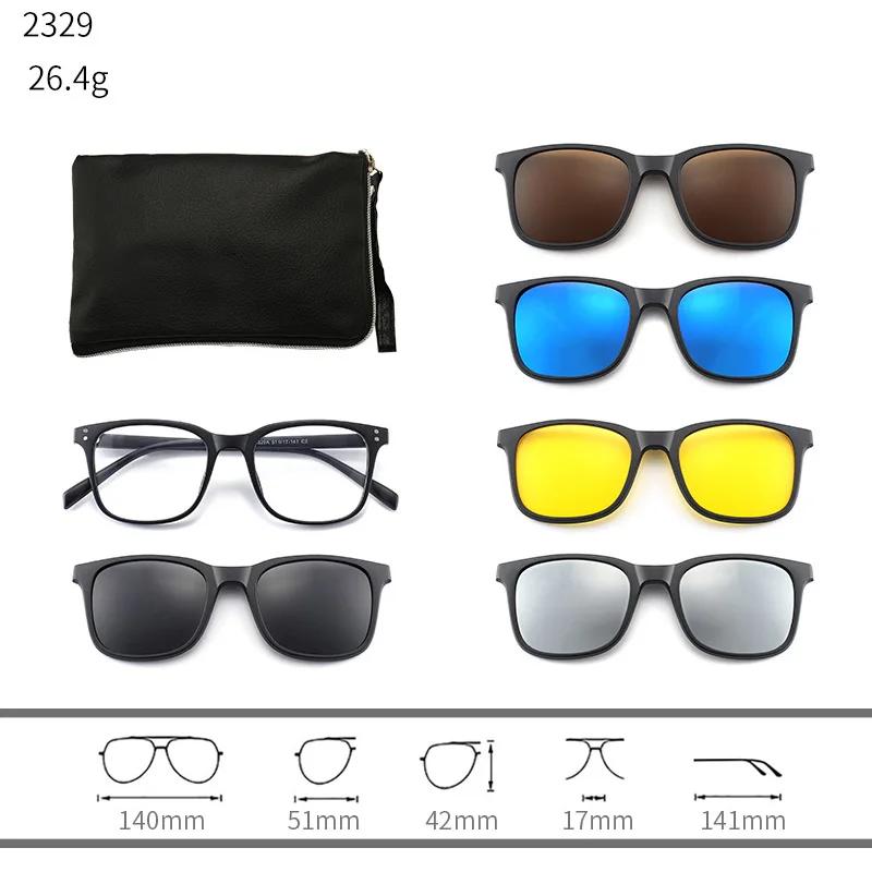 23XXA Gather 6PCS Magnetic Polarized Clip On Sunglasses Women Men Plastic Frame for Night Driving Sunglasses UV400