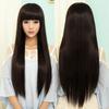 Long Straight Black Wig for Women - Natural, Seamless, Fluffy, Full Head, Ideal for Round Faces.