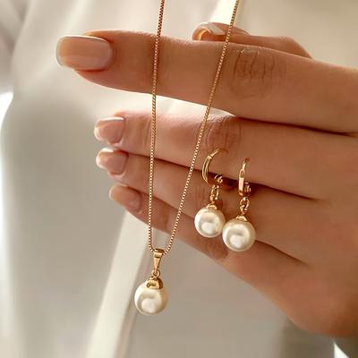 Imitation Pearl Jewelry Set for Women, 3 Piece Necklace Earrings Ring Set, Fashion Christmas Birthday Gift for Her, Special Occasion
