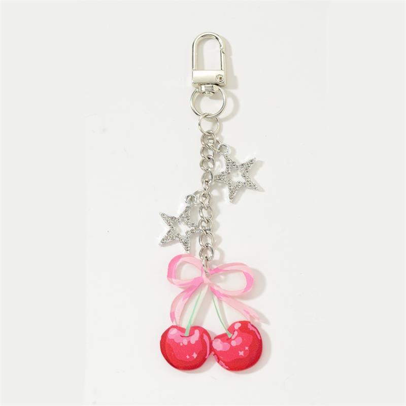 Modny Uroczy Breloczek z Kokardką, Wiśnią, Truskawką, Wisiorek do Telefonu, Łańcuszek do Torebki, Dekoracja Plecaka, Uroczy Breloczek z Serduszkiem, Gwiazdką, Kluczyki, Prezenty