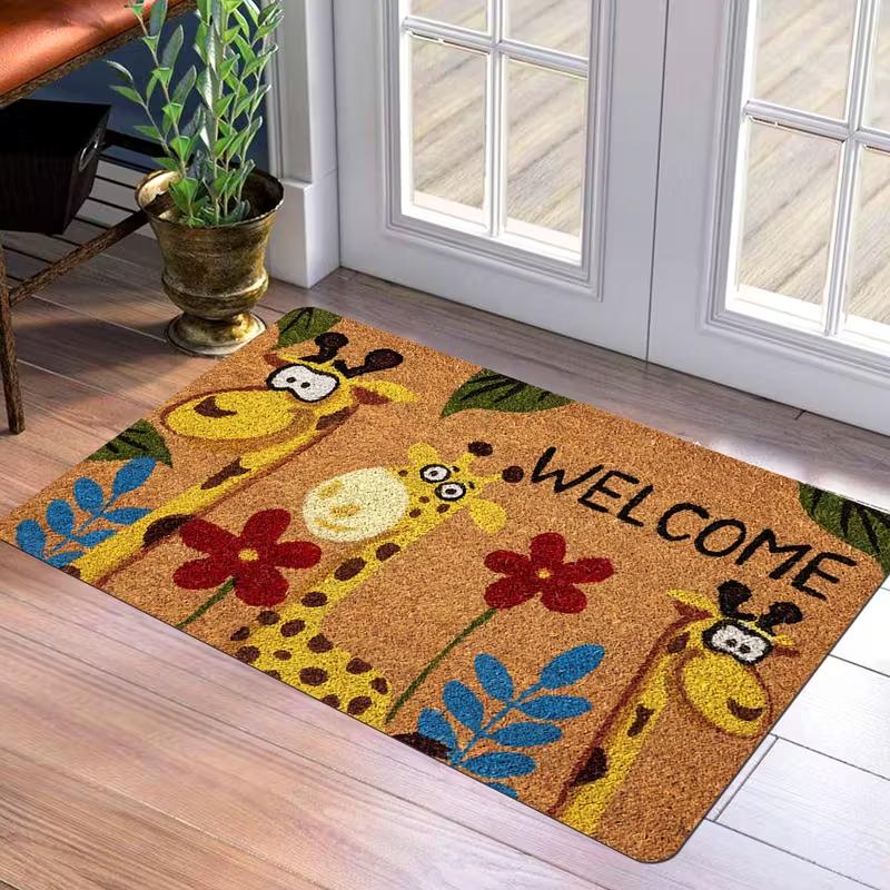 1pc Welcome Giraffe Flower Outdoor Matfor Bedroom Living Room Mat or Patio Entrance Patio Mat Playful Design Home Carpets