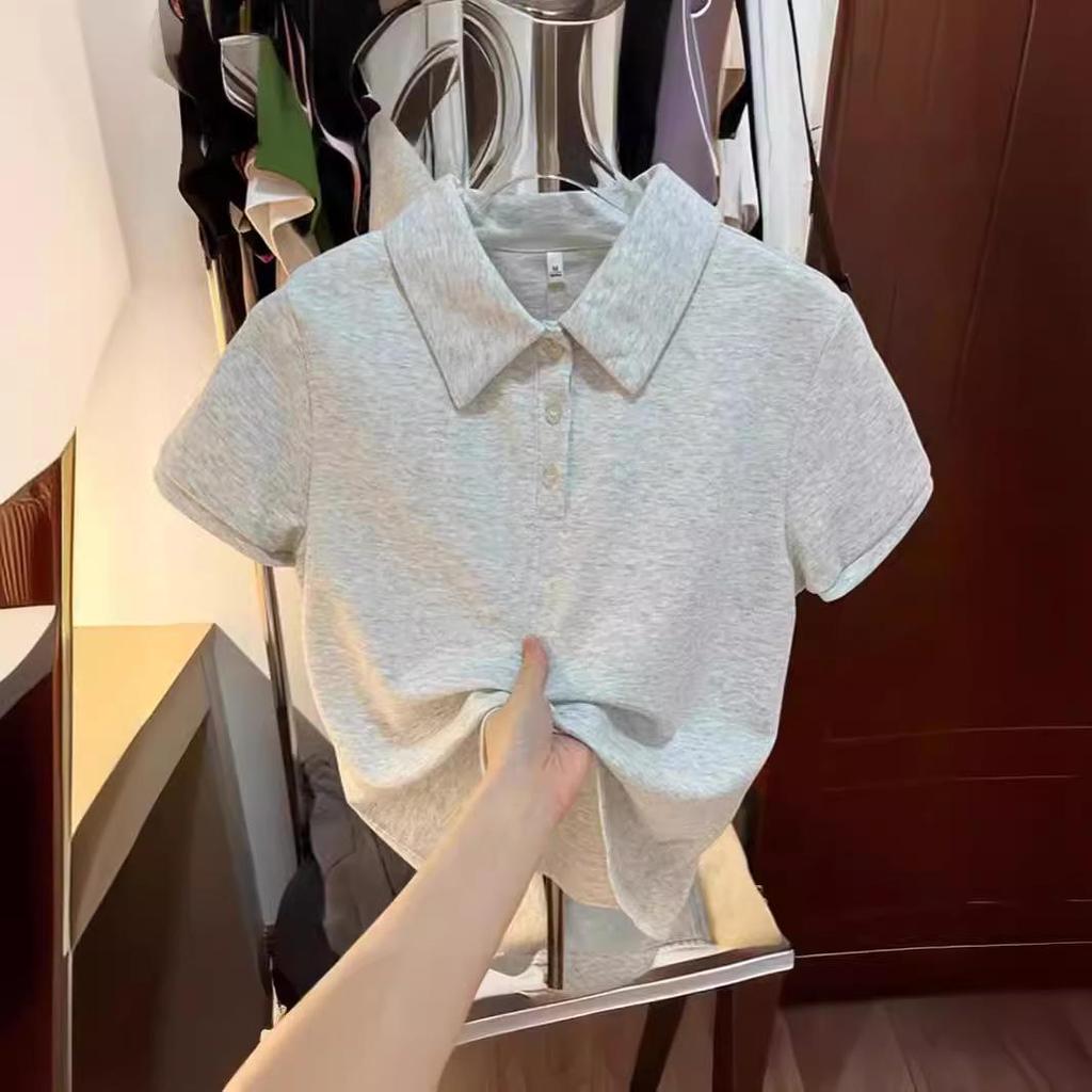Women's Casual White Button-Up Polo Collar T-Shirt - Summer 2026 Stylish Versatile Short-Sleeved Top