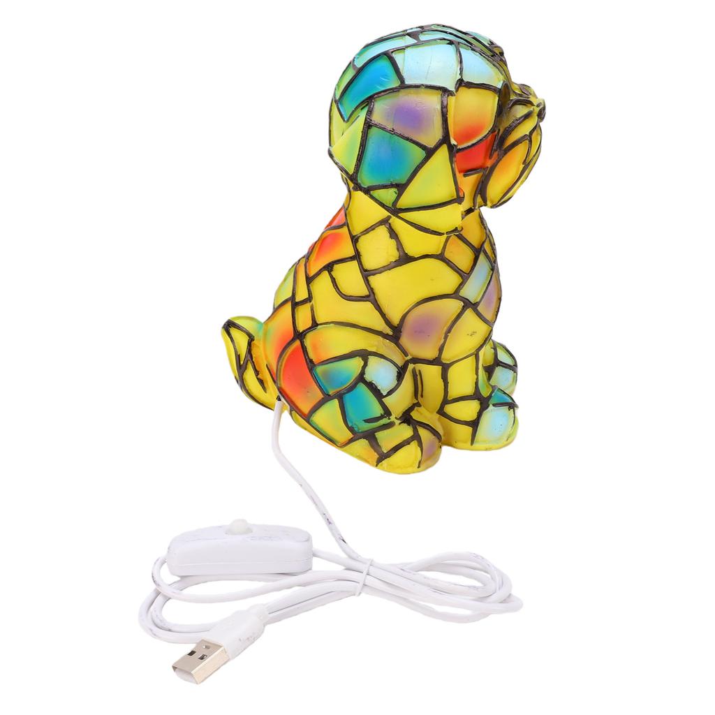 Small Dog Lamp Retro Stained Resin Tabletop Night Light 3D Cute Puppy LED Table Lamp Home Decor