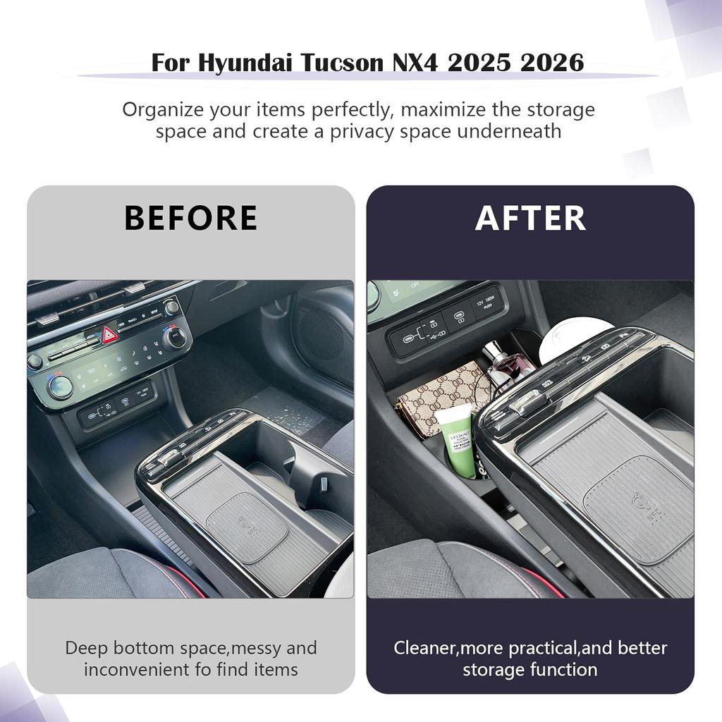 Center Console Lower Organizer for 2025 Hyundai Tucson Floor Center Compartments Console Cup Holder Storage Box Car Accessories