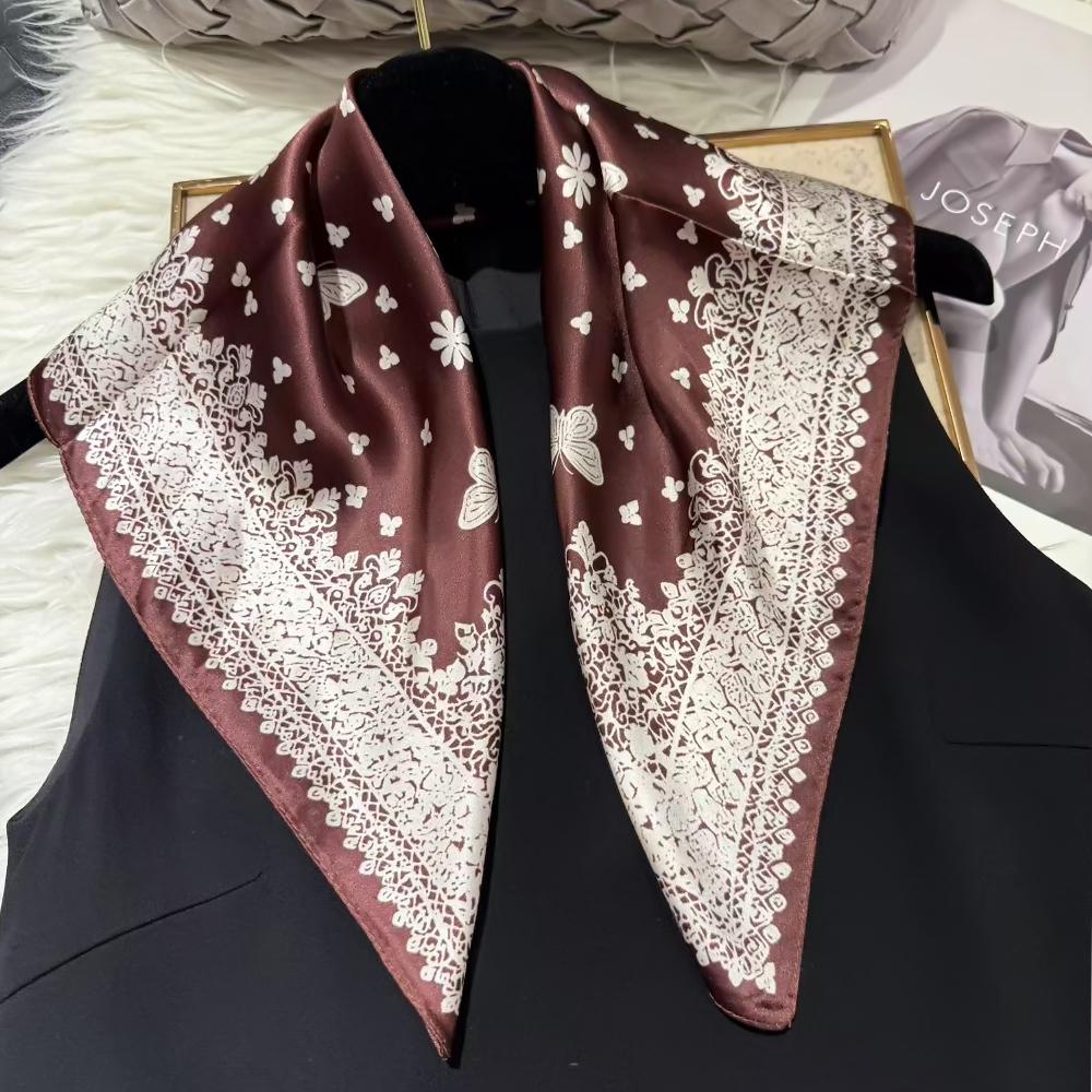 White Blue 100% Mulberry Silk Small Square Scarf Women Spring Fall Summer Hair Scarf Elegant Paisley Neck Scarves Neckerchief