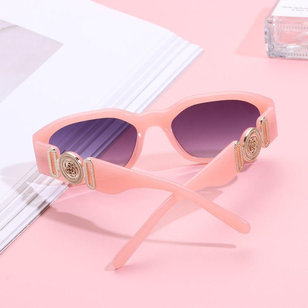 

Y2K Trendy Thick Frame Vintage Shades Sun Glasses with Metal Rose Design Irregular Sunglasses Pink-Gray