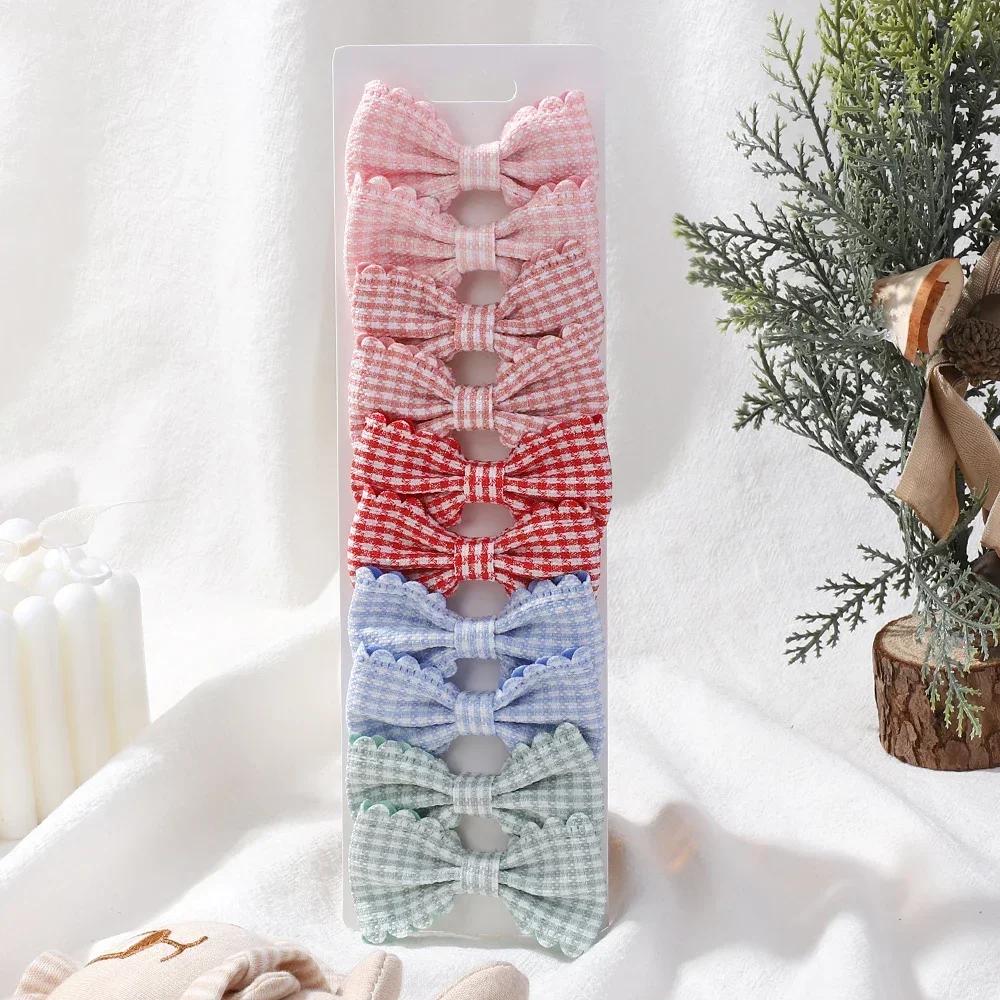 10PCS/Set New Girls Cute Plaid Print Hairpins for Kids Children Sweet Headband Hair Clips Barrettes Fashion Bow Hair Accessories