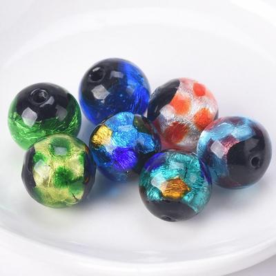 5 szt. Okrągłe 12mm Wzór Folii Ręcznie Robione Lampwork Szkło Luźne Koraliki do Wyrobu Biżuterii DIY Rzemiosło Elementy