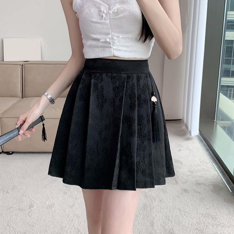 Spring And Summer National Wind New Plus Size Skirt Chinese Pleated Skirt With Elastic Waist High Waist Jacquard Fashion Slim Skirt