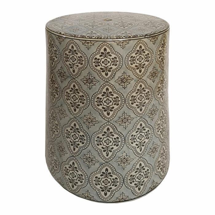 Table D'appoint - Porcelaine - Beige Et Bleu - Design Arabe - 33.5 X 33.5 X 43 Cm