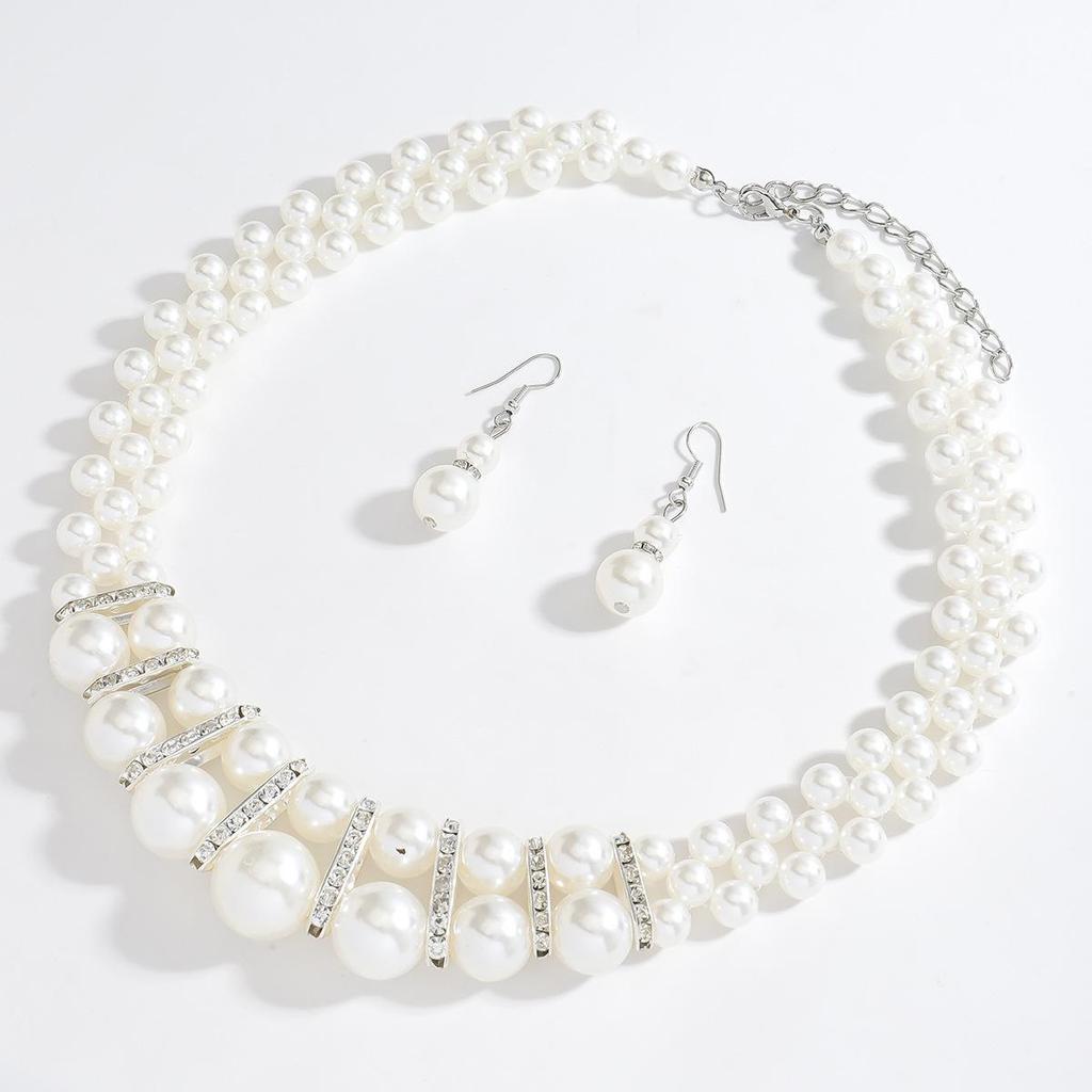 Retro Pearl Necklace and Earrings Set - Exquisite European & American Handmade Beaded Jewelry