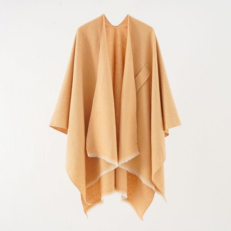 Solid Color Winter Knitted Shawl Wrap With Slit Hem Warm Lightweight Cape Women Men Street Style