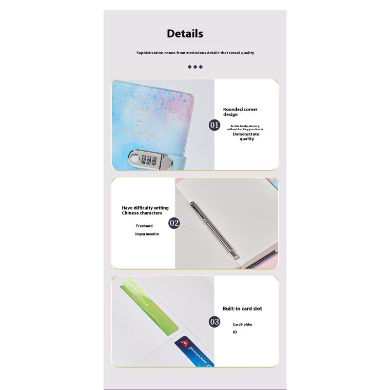 Leather Lined Diary with Lock for Girls Boys Women Lockable Notebook Leather Journal with Combination Lock 145x215mm