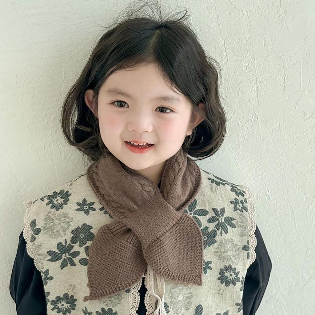 Kids Winter Warm Scarves Children Girl Woolen Knit Short Cross Neck Covers Snood Solid Color Outdoor Windproof Neckerchief