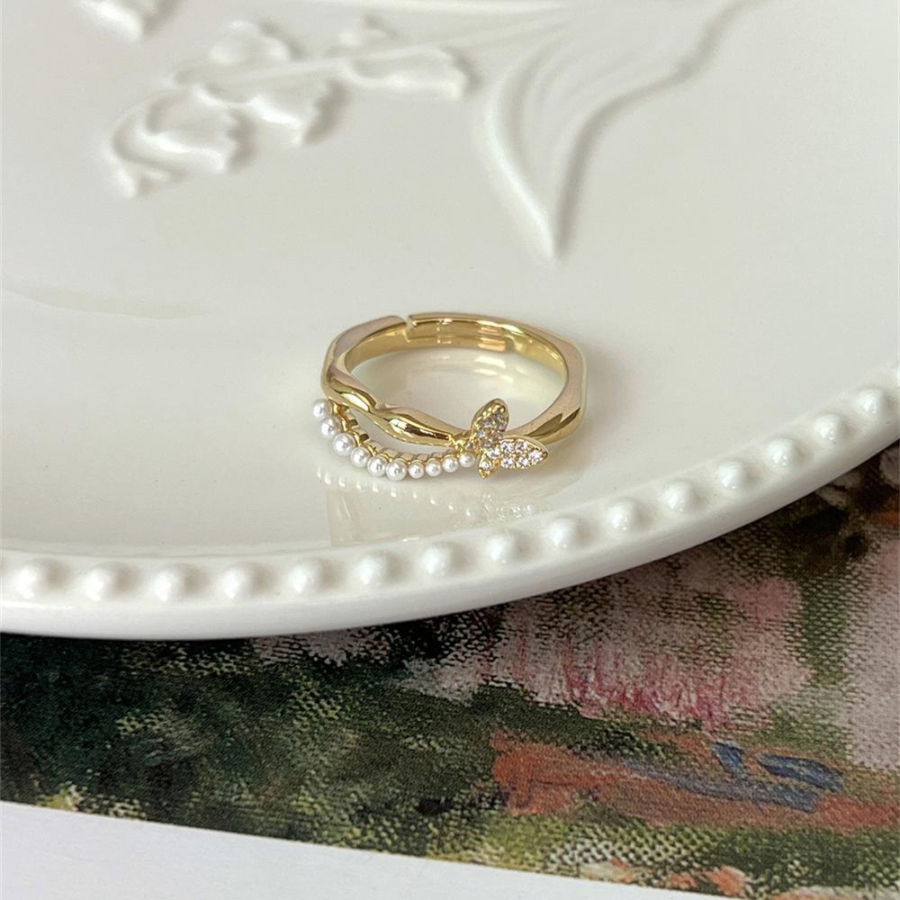 Drip glaze flower broken diamond butterfly ring feeling index finger ring gentle temperament ring jewelry