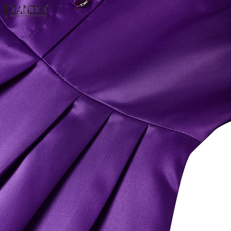 ZANZEA Women Casual Stand Collar 3/4 Sleeve Loose Long Dress