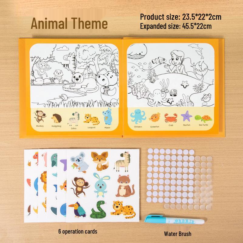 Children's Reusable Graffiti Quiet Book: Animals & Transportation Educational Toy for Toddlers
