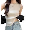 Solid Color Short Knitted Crew Neck Vest Women's Inner Summer Sleeveless Vest Slim Fit Wide Shoulder Strap Outer Bottom Top