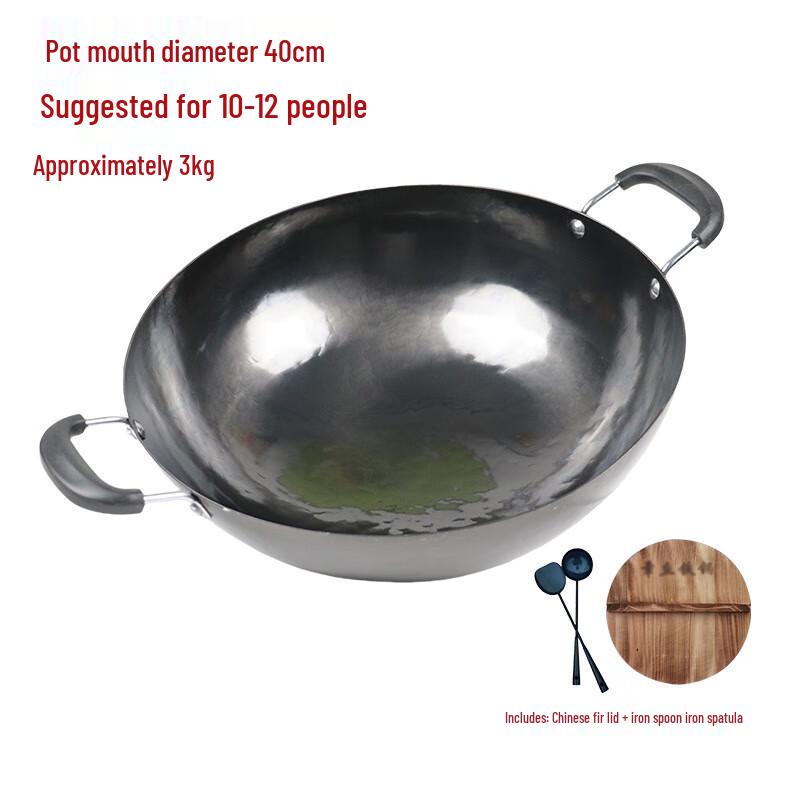 Zhangcheng Craftsman Traditional Forged Wrought Iron Double-Handle Wok