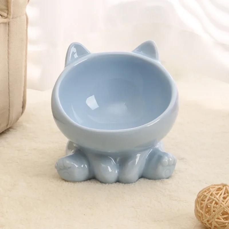 

Dog Small Breed Cat Pet Food Bowl Cat Bowl Dog Bowl Protect Cervical High Foot Choke proof Ceramic Cat Bowl Pet Drinking Bowls синий