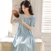 Sommer reine Baumwolle Pyjama Damen Rundhals Kurzarm Süßer Stil Stickerei Kann draußen getragen werden Lockere Version Mittel und Lang Nachthemd 19