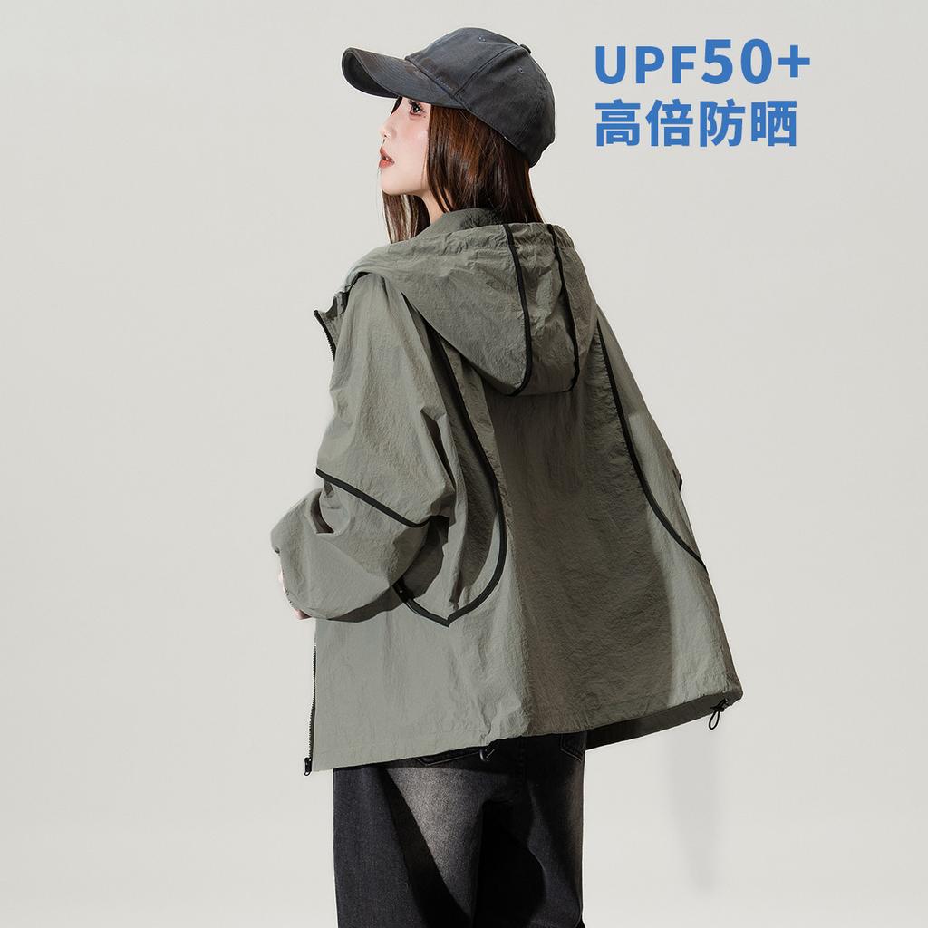 2025 Spring/Summer Loose Contrasting Color Versatile Sunscreen Hooded Jacket Top