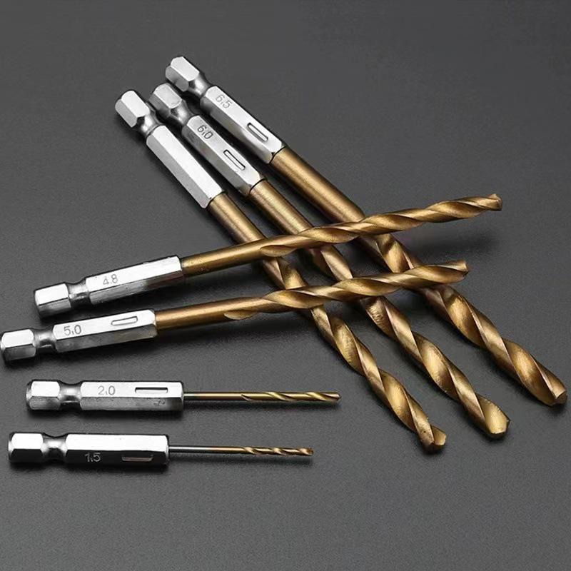 13-Piece Titanium Coated Hex Shank Twist Drill Bit Set (1.5-6.5mm) - High-Speed Steel for Woodworking