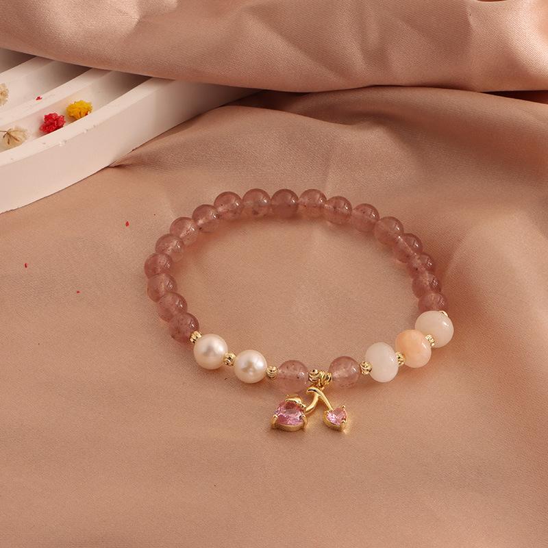 Natural Strawberry Crystal Bracelet, Peach Blossom Bracelet, Moonstone Cat's Claw Crystal Pixiu Natural Freshwater Pearl Bracelet.