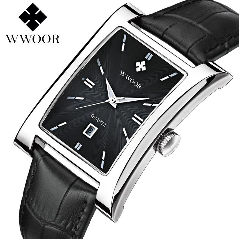 Wwoor Grip Love Square Watch Belt Quartz Calendar Waterproof Men S Watch Alloy