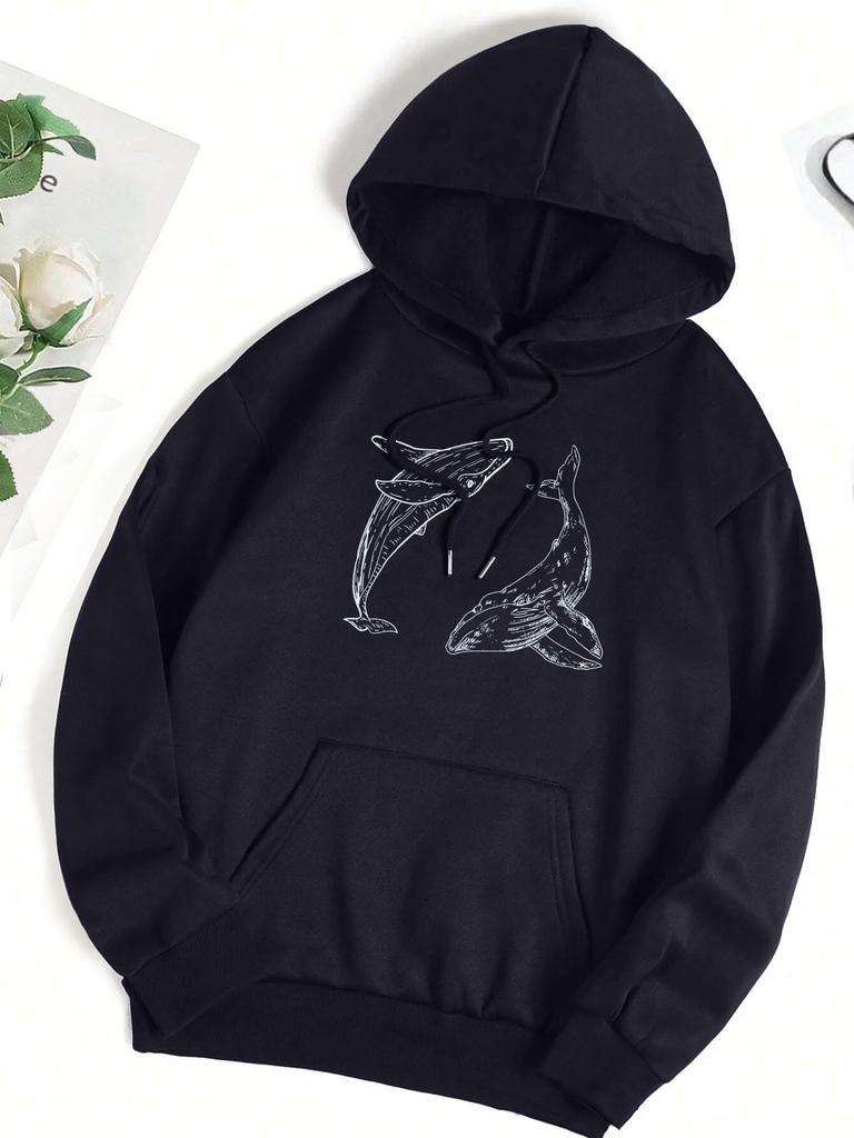 Creative Ocean Whale Printing Women Hoodie Loose Casual Hoody Autumn Multicolor Woman Streetwear All-Match Fleece Clothes