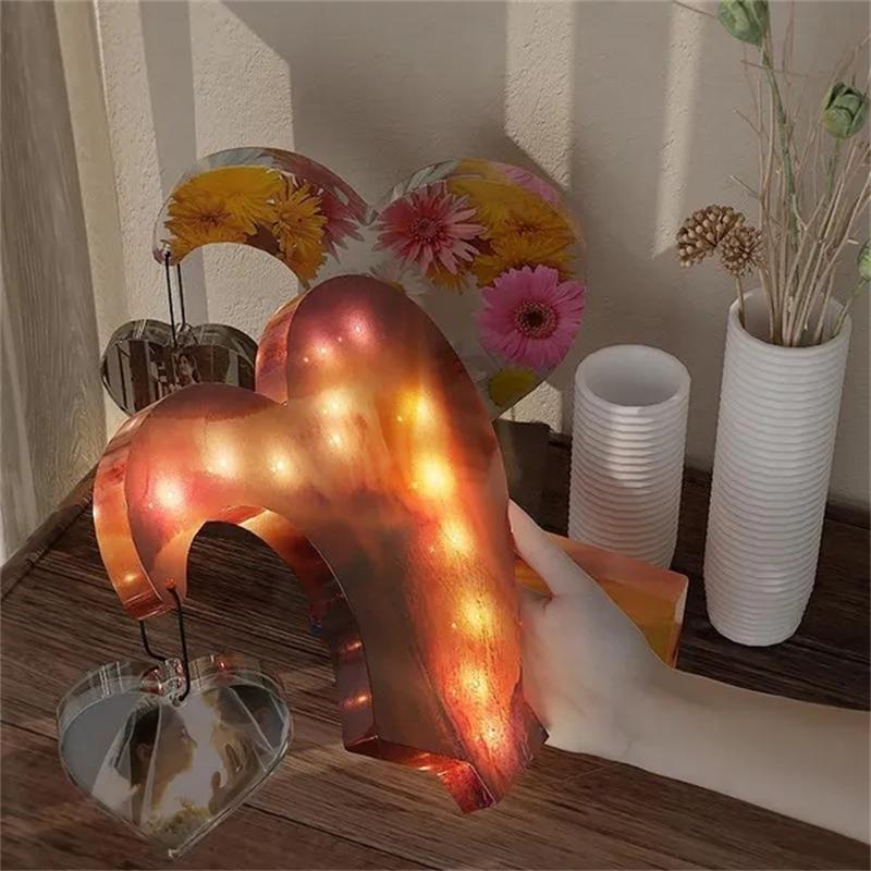 2PCS/Set DIY Dual Love Hearts with Base Casting Silicone Mold Crystal Epoxy Resin Craft Mould Handmade Photo Frame Home Desktop Decoration