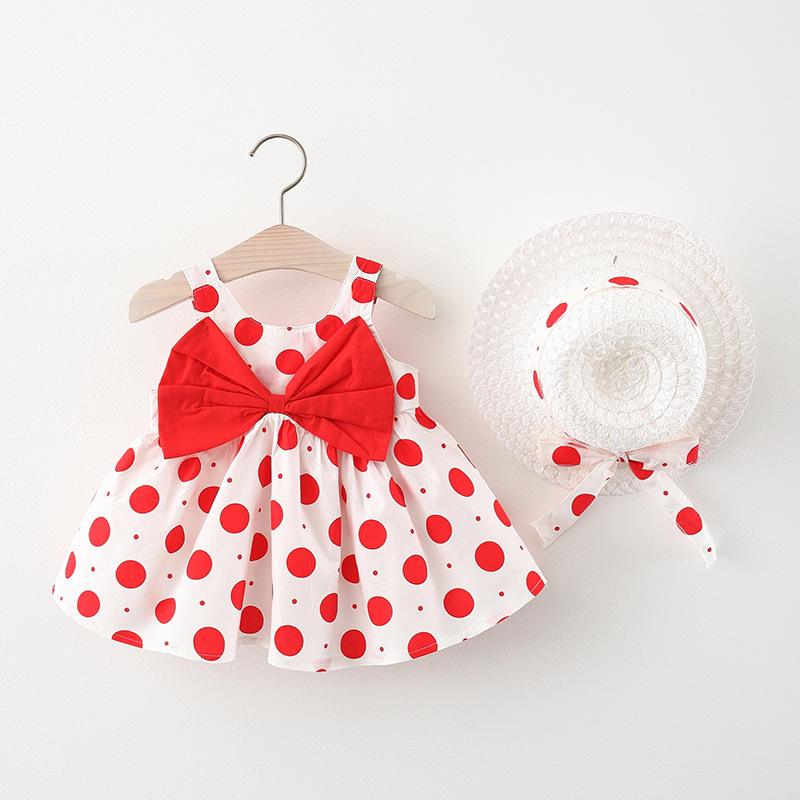 A749 Summer Baby Girl Princess Dress with Big Bow & Flower Skirt, Includes Hat, for Ages 1-4