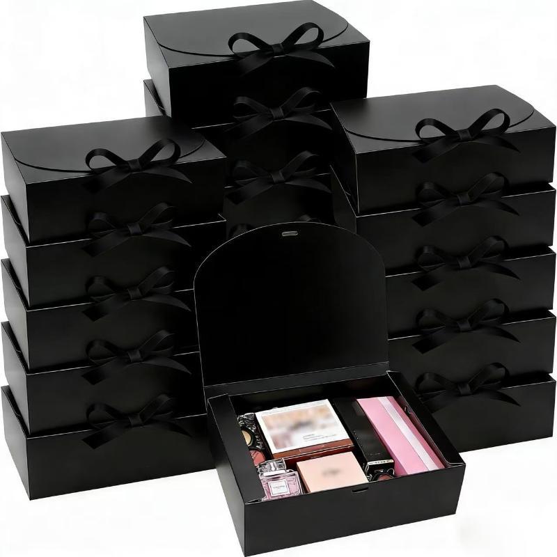 Paper Gift Boxes 5Pcs with Delicate Bow Ribbon Portable for Birthday Wedding Party Candy Snack Storage