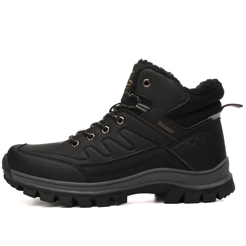 Leather Men Boots Sneakers Warm Fur Snow Boots For Men Winter Work Casual Shoes 2022 Military Rubber Ankle Boots Waterproof