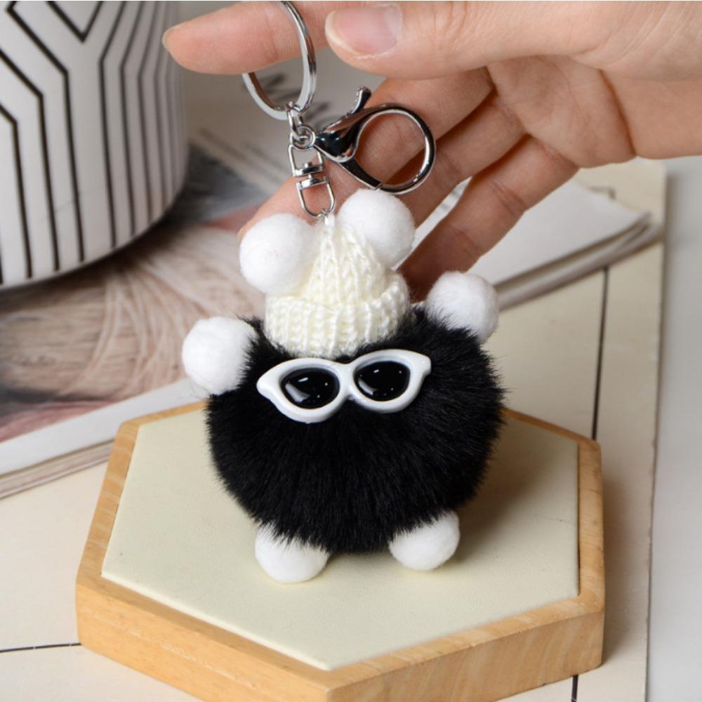 Imitation Plush Pendant Cartoon Coal Ball Key Bag Plush Doll Pendant Keychain Cute Solid Color Accessories