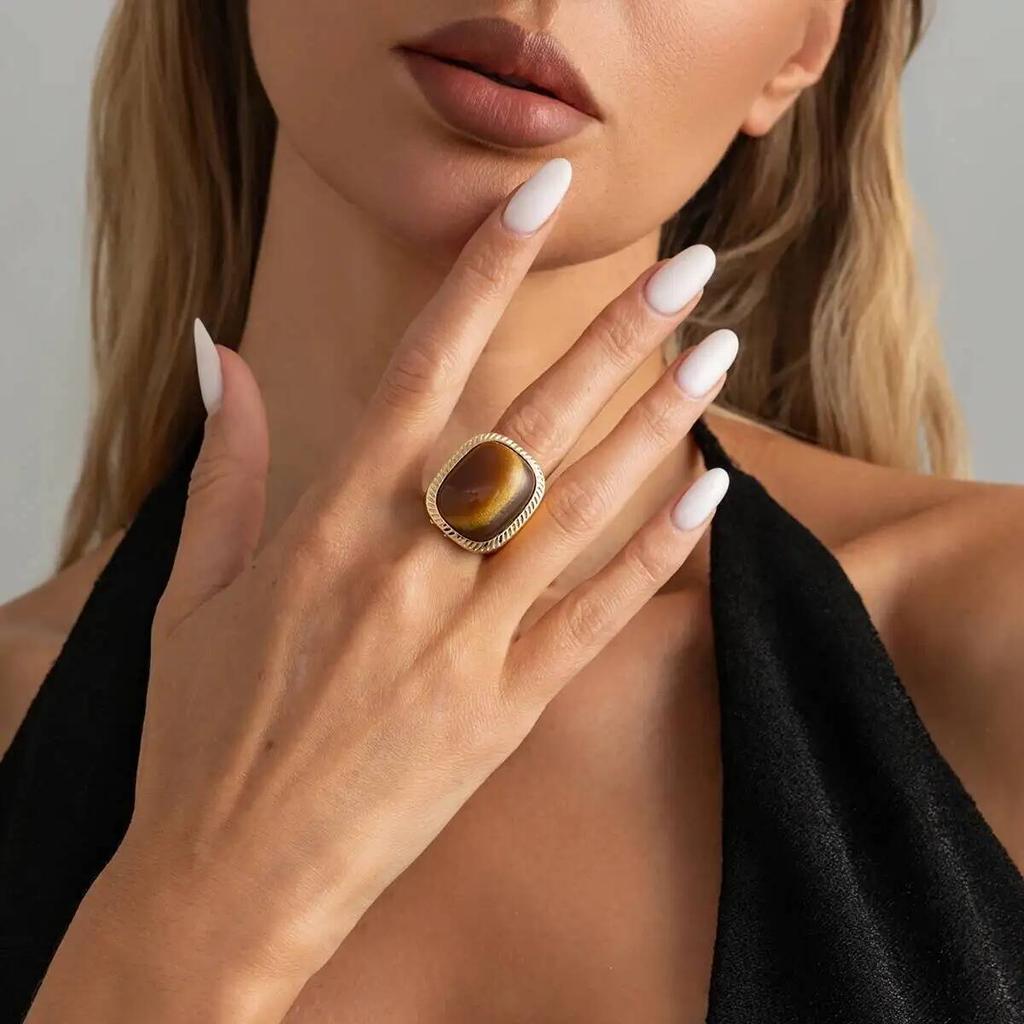 SHIXIN Vintage Exaggerated Square Acrylic Rings for Women Trendy Metal Open Ring Unique Couple Party Banquet Jewelry Accessories