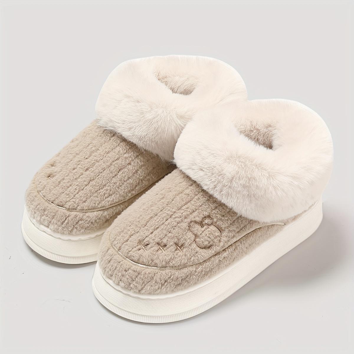 Унисекс Толстая подошва Меховые тапочки Нескользящие Сапоги для дома Повседневная зимняя обувь для мужчин и женщин Теплая обувь 36-37 света кофе