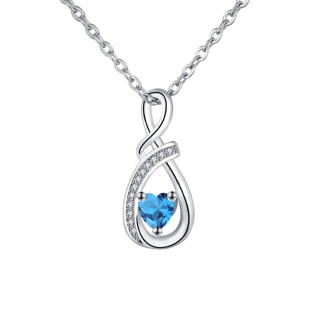 Birthstone Accent Infinity Heart Necklace Zircon Inlay Fashion Necklace Birthday Anniversary Gift