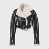 2023 Women's Motorcycle Style Leather Jacket - Short, Fur-Integrated, Cotton Outerwear