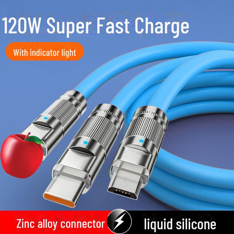 JIKE 120W 3-in-1 Super Fast Charging Cable for Apple, Huawei, Type-C, Android Devices