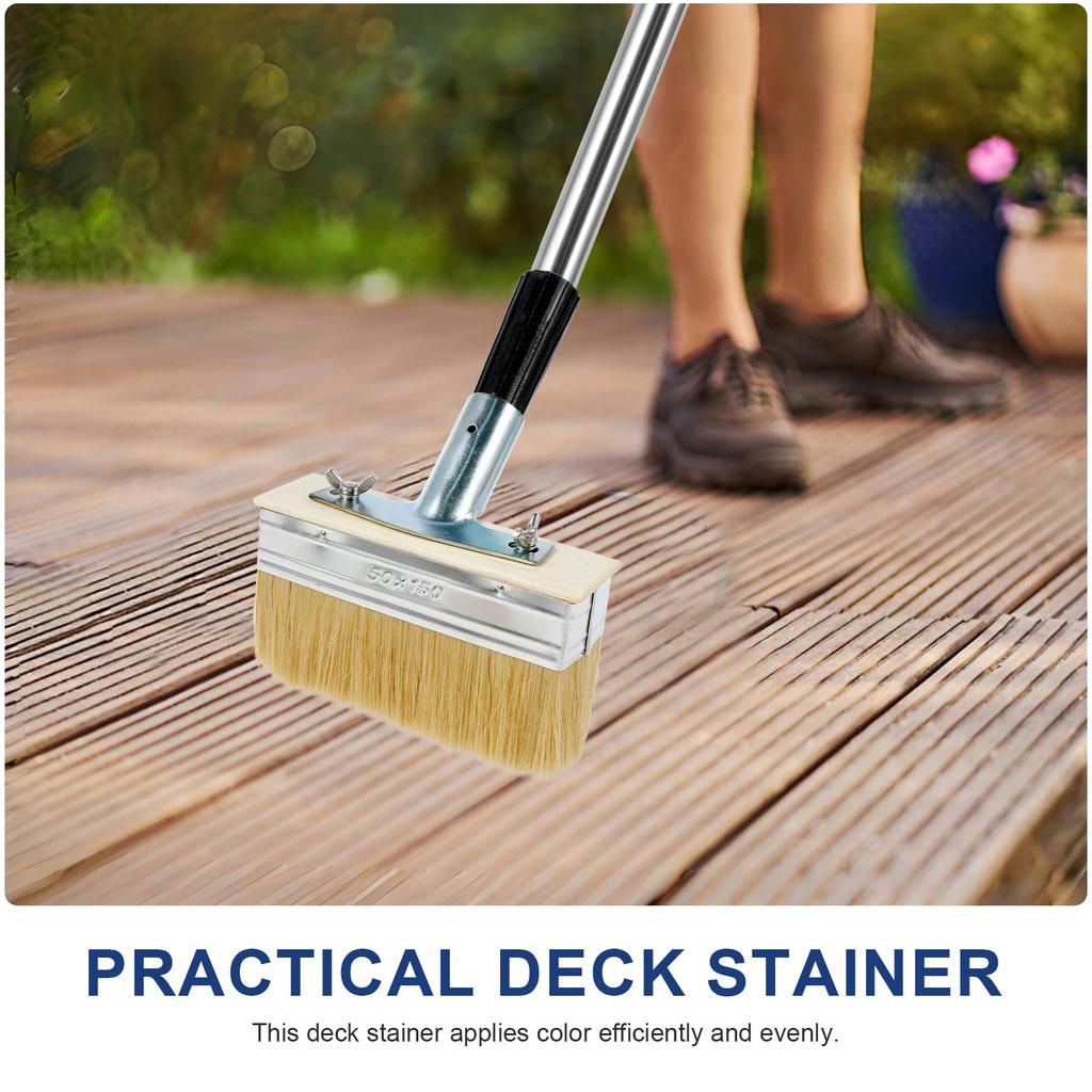 Deck Stain Brush 67inch Stainless Steel Extension Pole Deck Stain Applicator Deck Paint Brush for Painting Wood Deck Fence Door