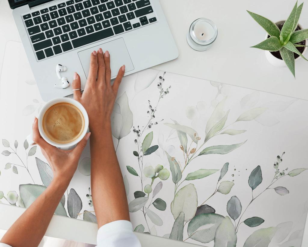 Vinyl Desk Mat with Stylish Print Pastel Leaves 100X50 Cm