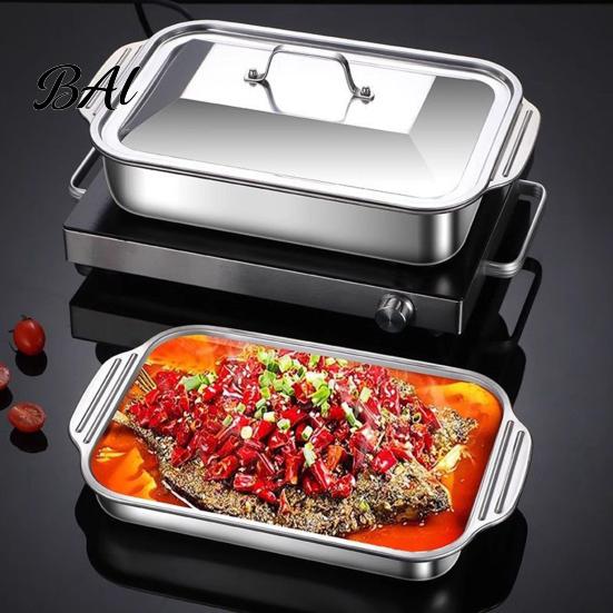 Non-deformable Baking Sheet Stainless Steel Pan, with Handles, Heavy-Duty Rectangular Tray, Commercial Grade Pan High Temperature Resistant