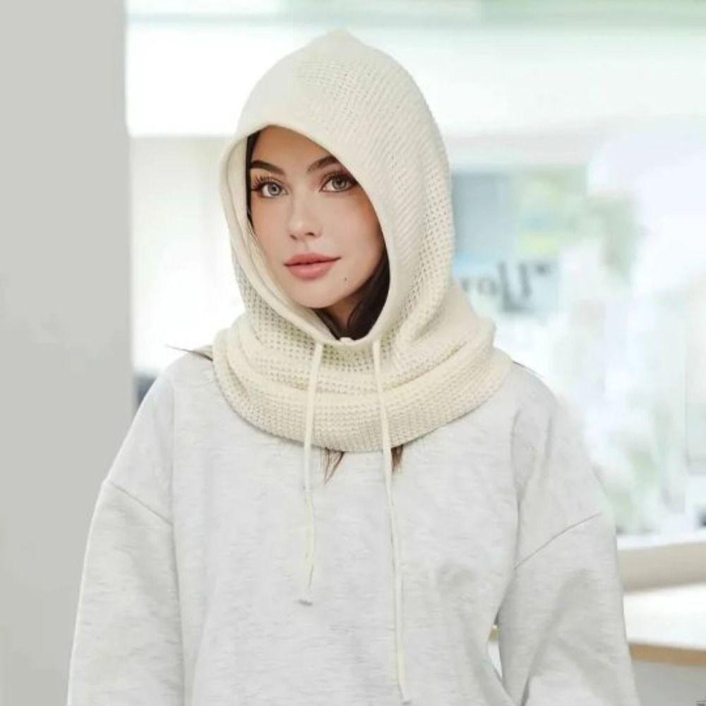 Warm Drawstring Knitted Hat Solid Color Pullover Cap Fashion Drawstring Balaclavas Hat Ski