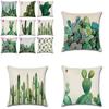 Premium Quality Cotton Linen Square Pillow Cover Featuring Tropical Cactus Design