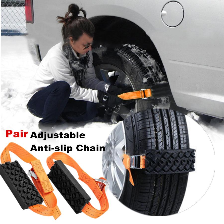 The item is a pack of 2pcs anti-skid snow chains for ties made of